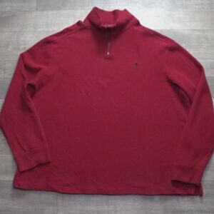 Vintage Polo Ralph Lauren Sweater Mens XL Red 1/4 Zip Ribbed Knit Pullover